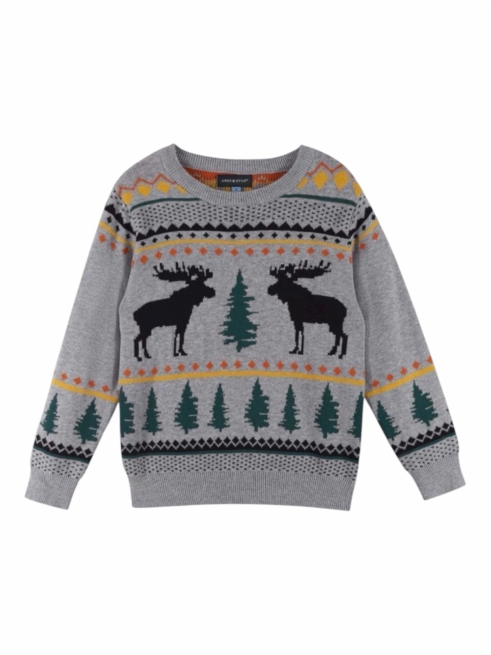Andy & Evan Fair Isle Sweater Boys 6 Gray Moose Cotton Lodge Holiday Winter
